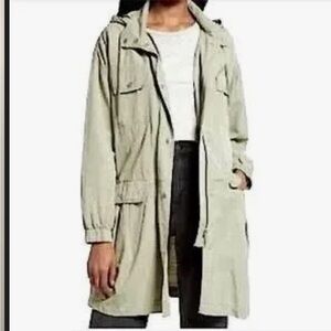 7 For All Mankind Womens Hooded Cargo Utility Jacket Lyocell Lt. Green Sz Large